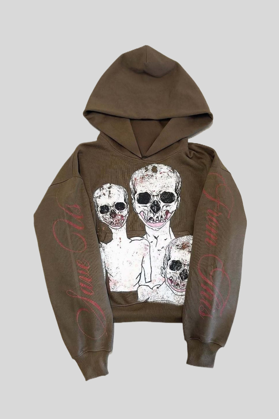 Cropped Skull-Print Hoodie with Sleeve Graphics