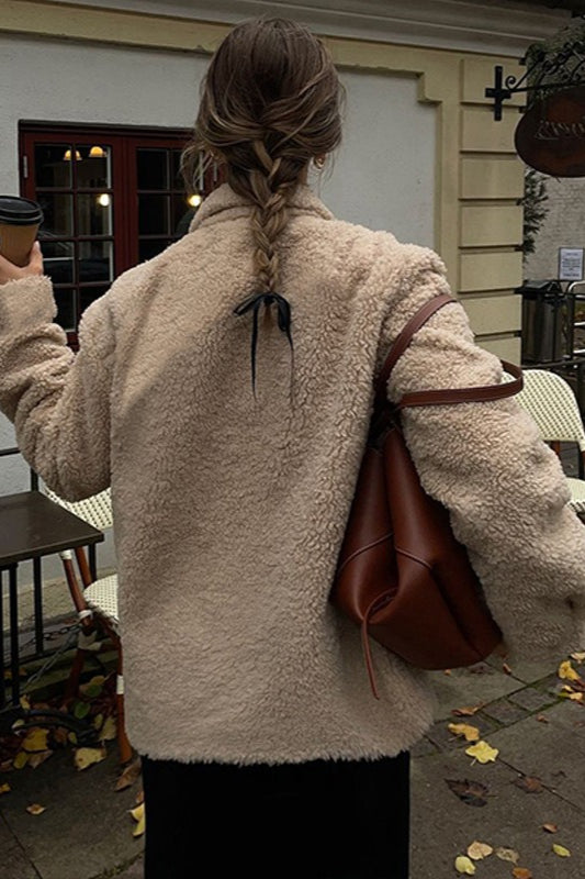 Fleece Coat with Lapel Collar
