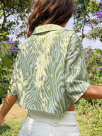 Printed Lapel Short-Sleeve Blouse