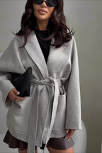 Wool Solid-Color Coat with Waist Tie