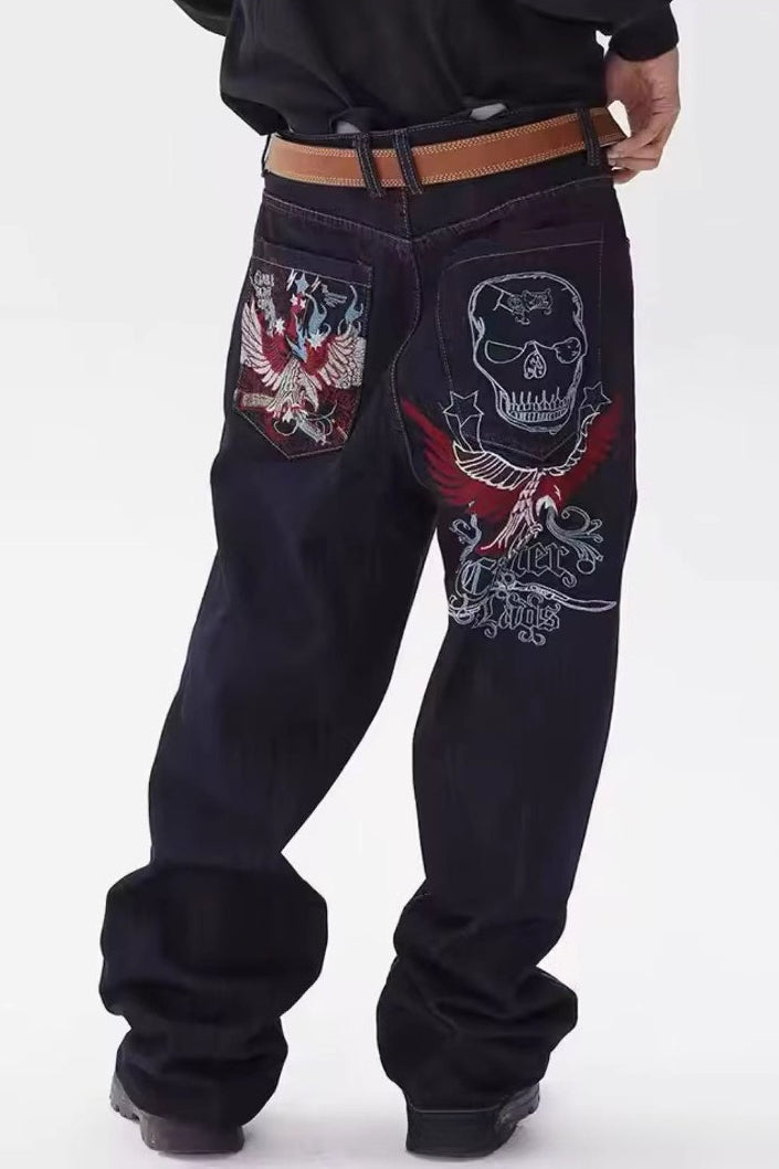 Pocket-Detail Gothic Jeans with Baggy Fit