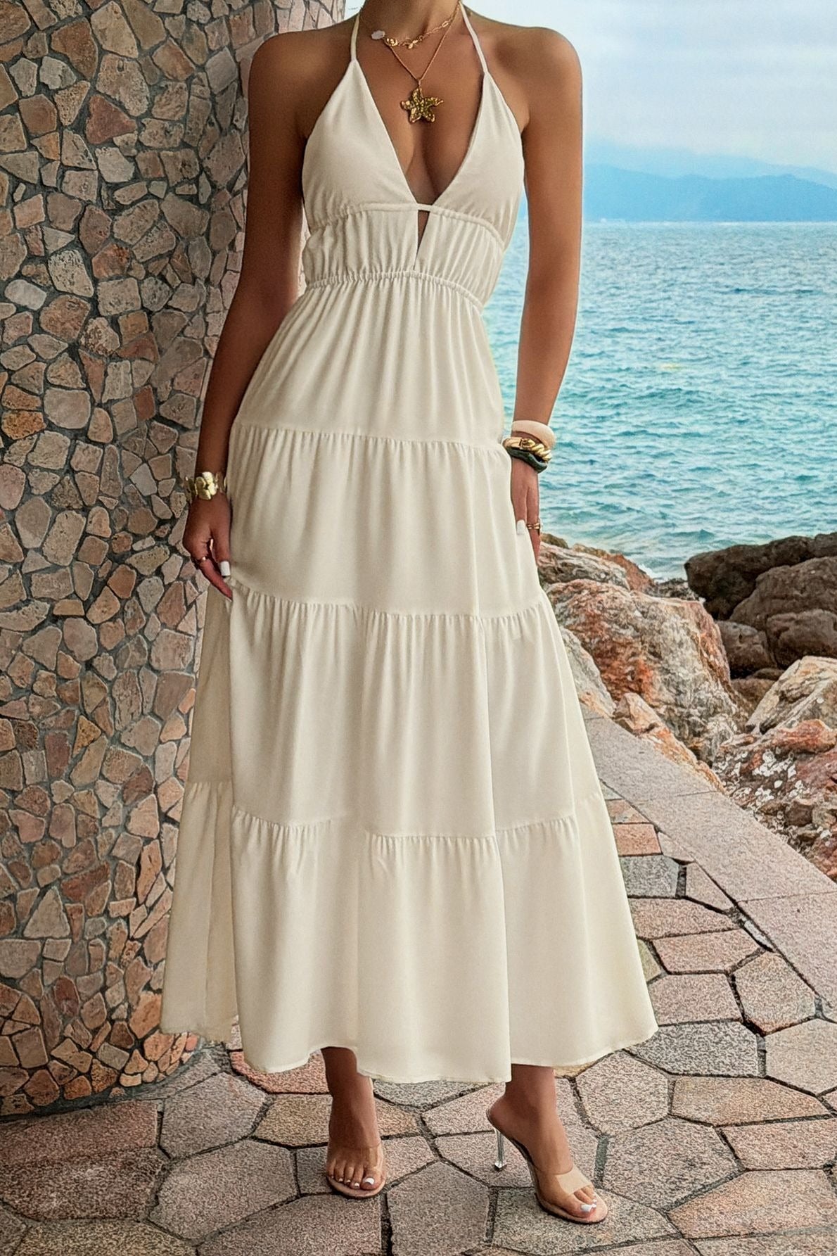 Halter Dress with Plunging Neckline