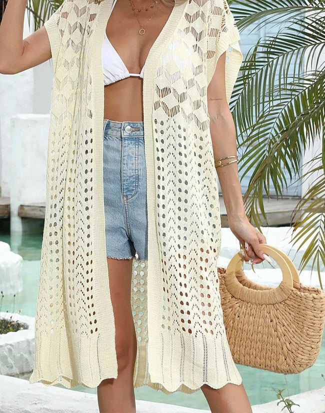 Short Sleeve Hollow Crochet Beach Cover Up Main image
