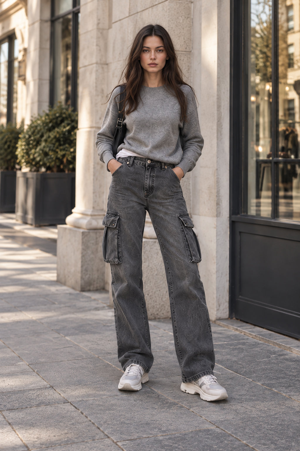 Straight High Waist Vintage Cargo Trousers