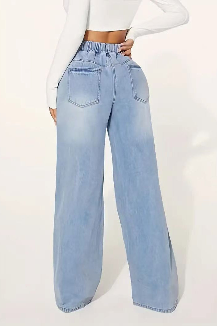 Drawstring Wide-Leg Jeans with High Waist