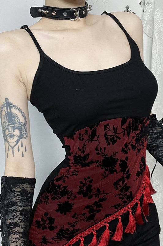 Lace Fringe-Detail Strap-Detail Dress