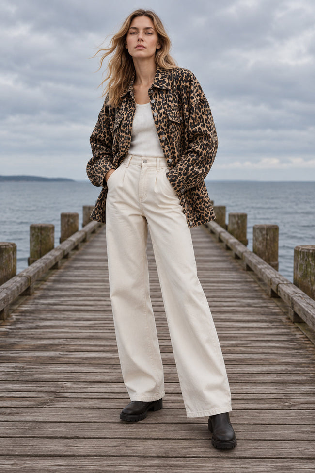 Vintage Leopard Print Denim Blouse Main image