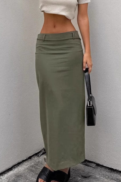Green High-Rise Straight-Leg Midi Skirt