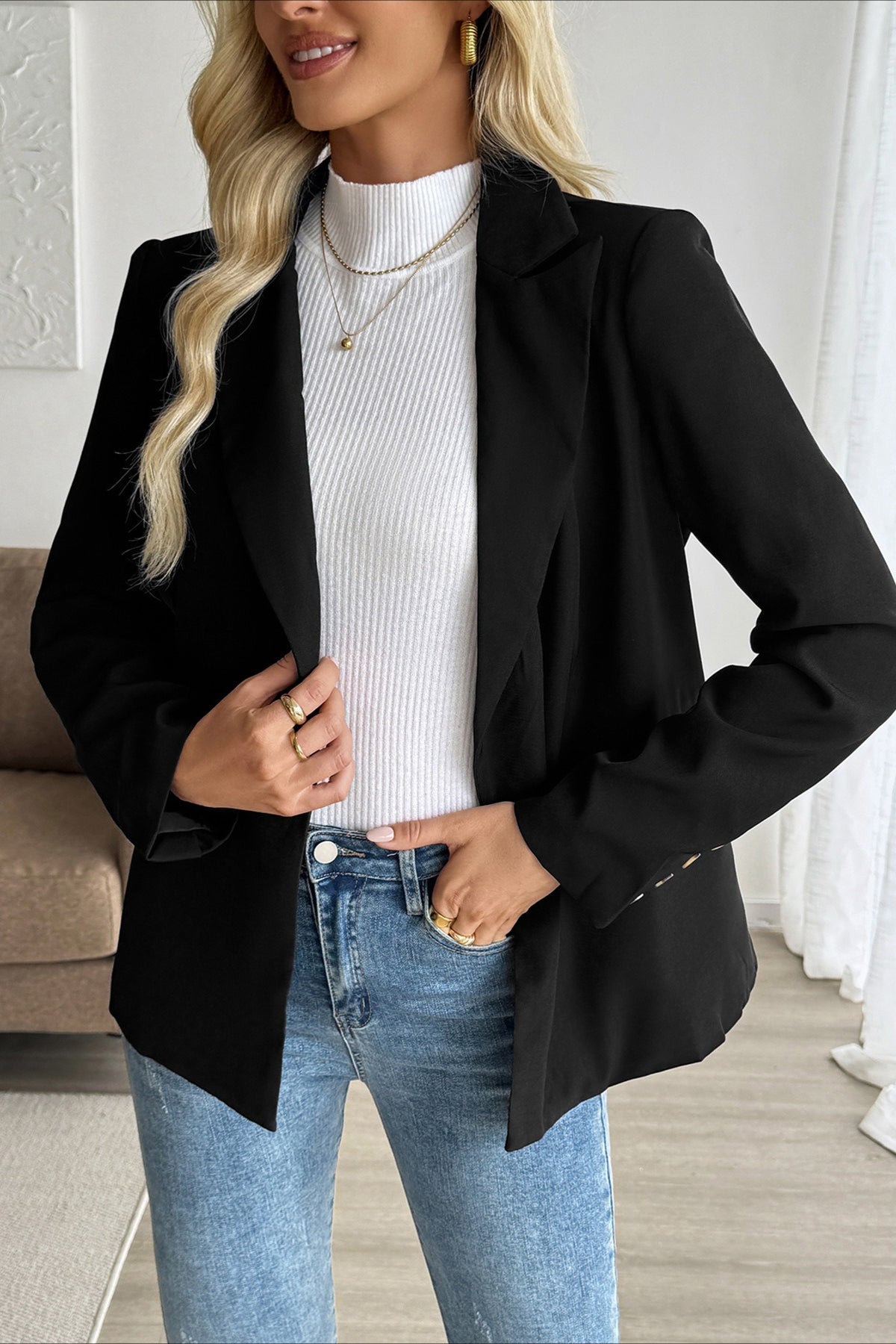 Relaxed Double-Breasted Office Blazer