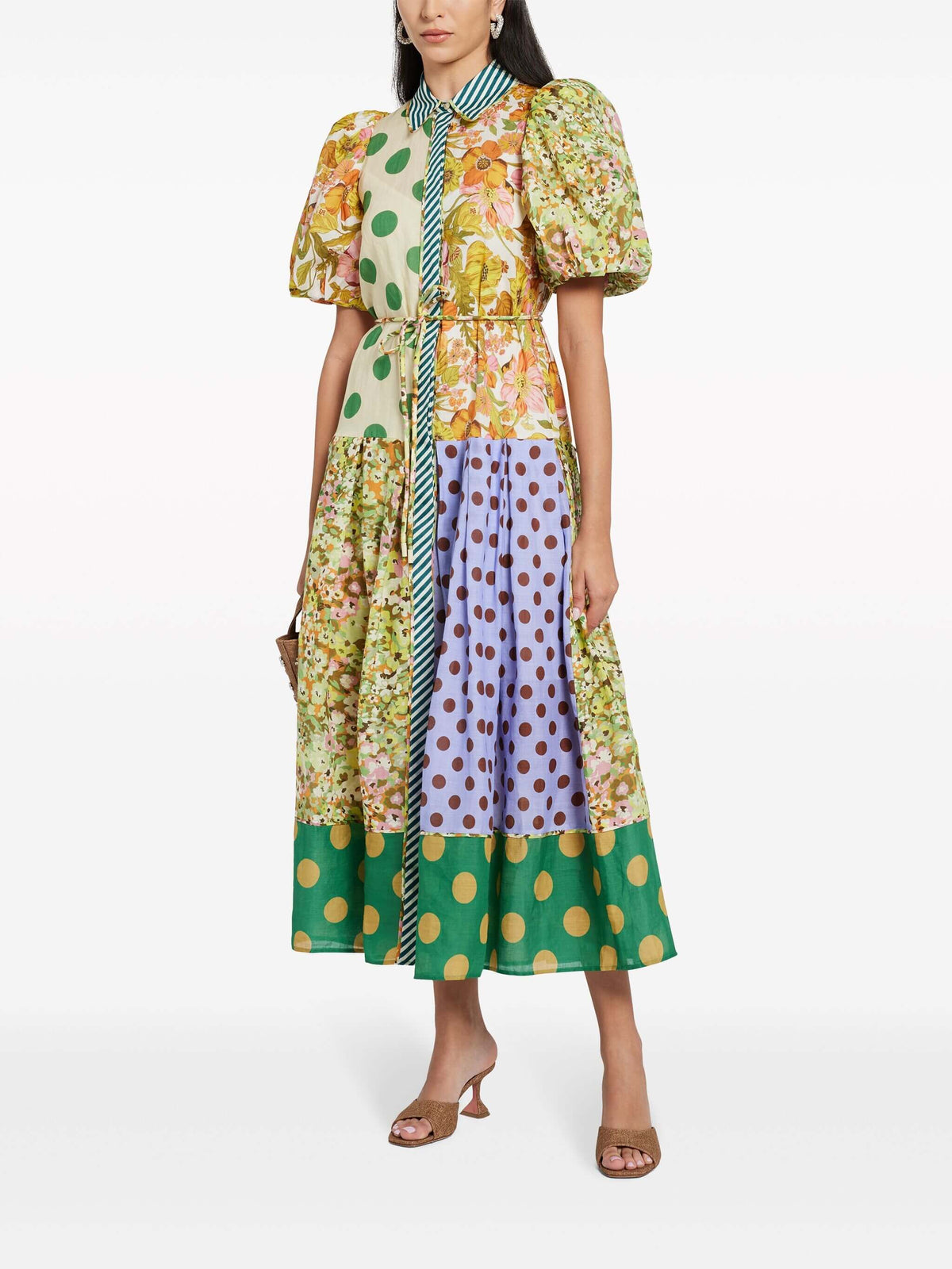 Floral Vintage-Inspired Midi Dress with Puff Sleeves