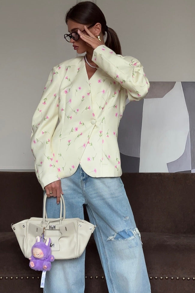 Floral Cotton Coat with V-Neckline Main image