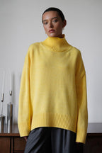 Knit Solid-Color Sweater with High Neckline