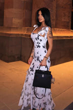 Floral Mesh Maxi Dress with Strapless Neckline