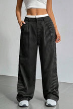 Striped High-Rise Panelled Straight-Leg Pants