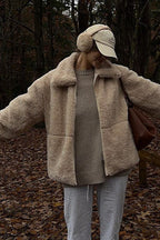 Fleece Coat with Lapel Collar