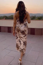 Floral Silk Maxi Dress with Bow Details