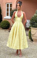 Halter Midi Dress with Sleeveless Cut