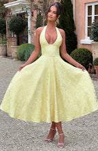 Halter Midi Dress with Sleeveless Cut