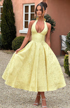 Halter Midi Dress with Sleeveless Cut
