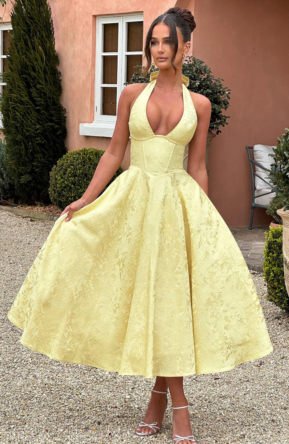 Halter Midi Dress with Sleeveless Cut