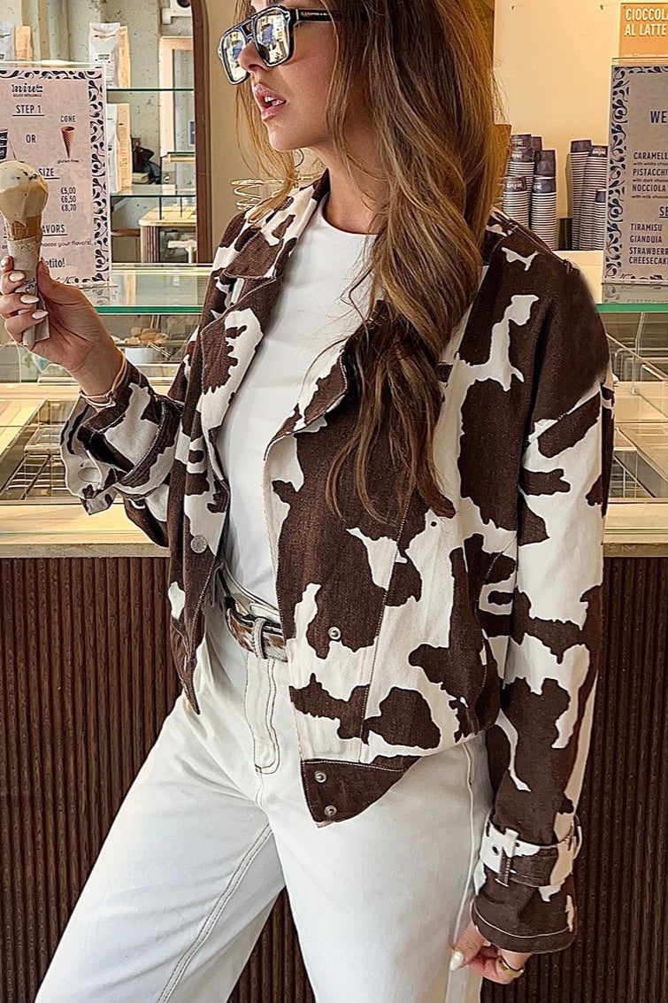 Vintage-Inspired Printed Polyester Coat