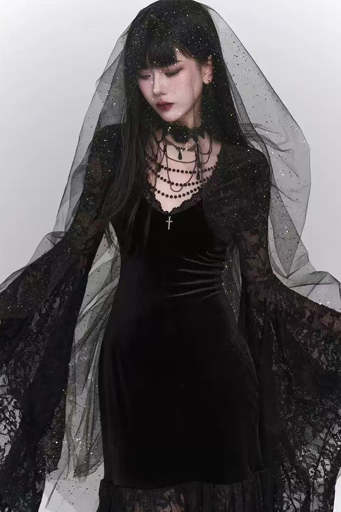 Vintage-Inspired Halloween Dress with Gothic Styling