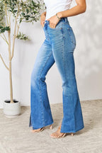 Slit-Detail Flared Jeans in Blue