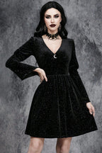 Velvet Gothic Dress with V-Neckline