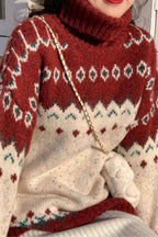 High-Neck Christmas Sweater in Red