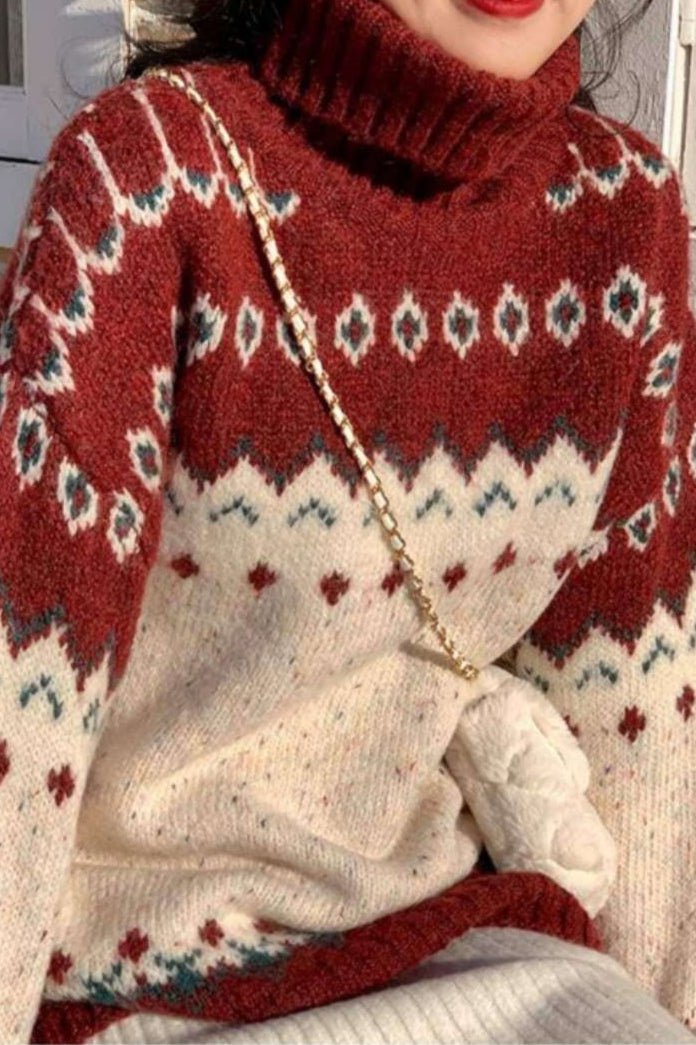 High-Neck Christmas Sweater in Red