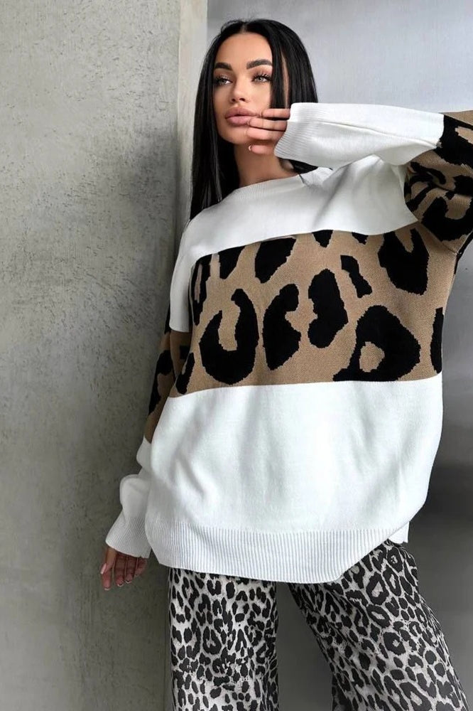 Vintage-Inspired Leopard-Print Knit Sweater