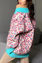 Leopard-Print Knit Cardigan with Long Sleeves
