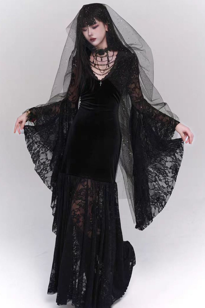 Vintage-Inspired Halloween Dress with Gothic Styling