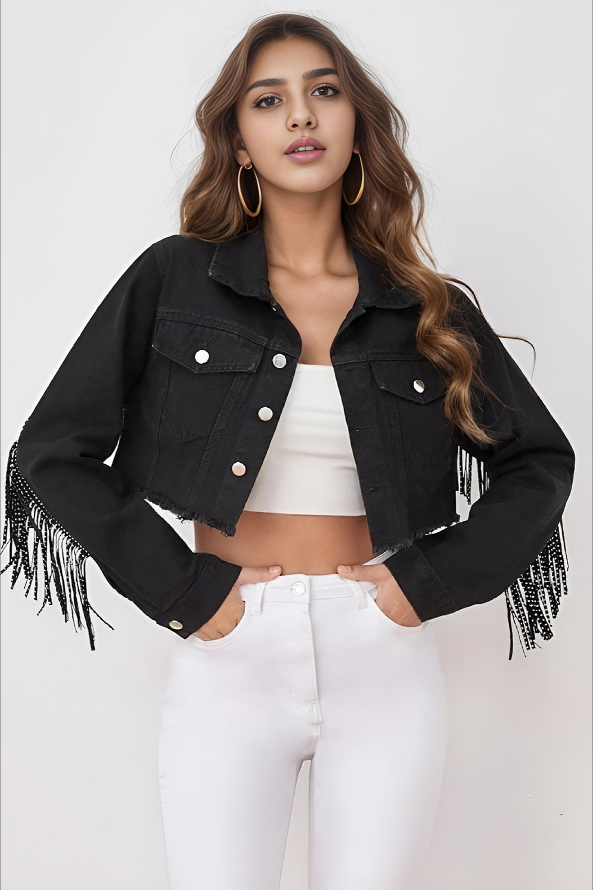 Denim Coat with Beaded Details