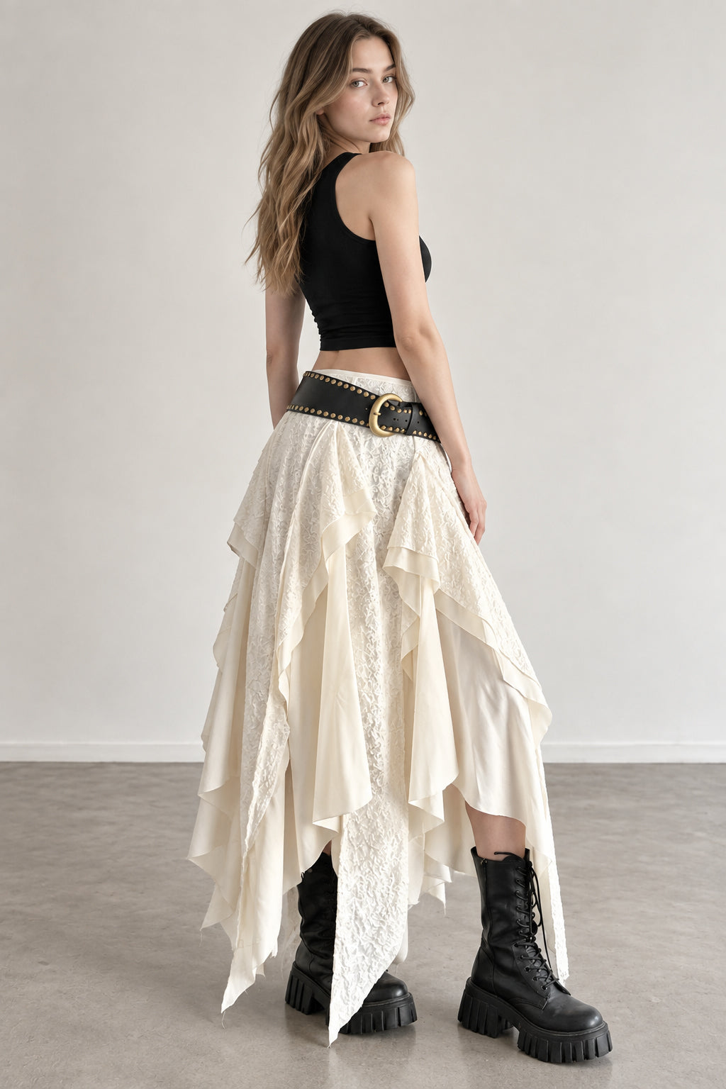 Asymmetrical Lace Bodycon Maxi Skirt