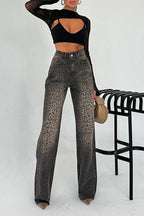 Leopard-Print Cotton High-Rise Straight-Leg Jeans