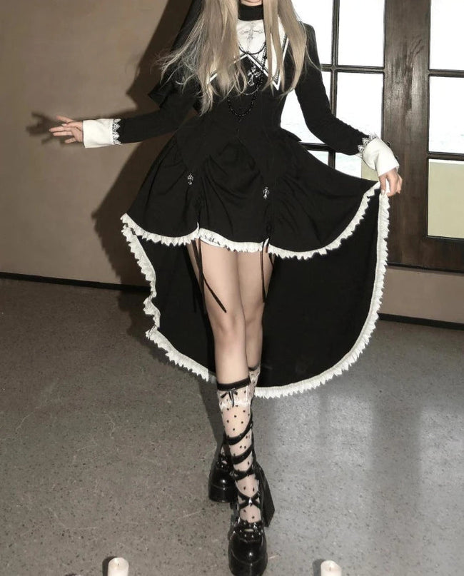 Lace Celebration Gothic Ebony Midi Dress Black / XS Main image