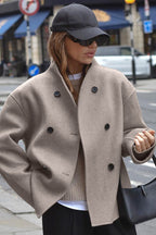 Wool-Blend Polyester Coat with Double-Breasted Front