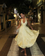 Halter Midi Dress with Sleeveless Cut