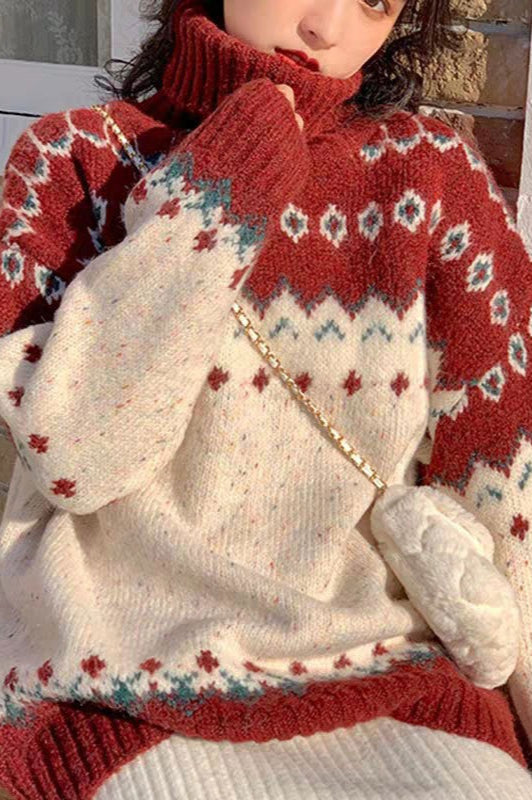 High-Neck Christmas Sweater in Red Main image