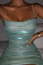Rhinestone-Detail Cami Dress with Ruching