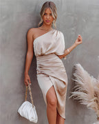 Silk Dress with Pleats
