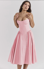 Corset-Style Midi Sundress with Sleeveless Cut