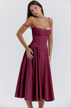 Corset-Style Midi Sundress with Sleeveless Cut