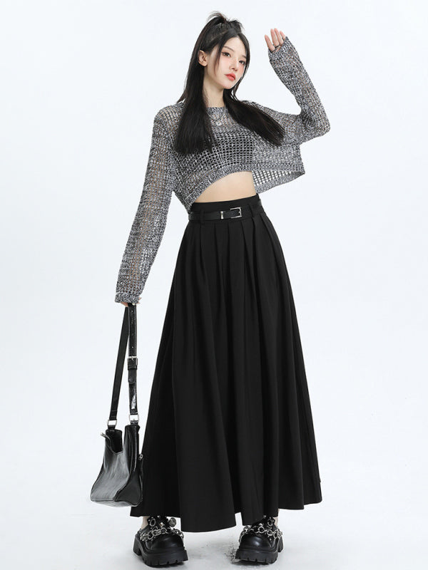 Pleated Polyester Skirt with A-Line Shape