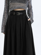 Pleated Polyester Skirt with A-Line Shape