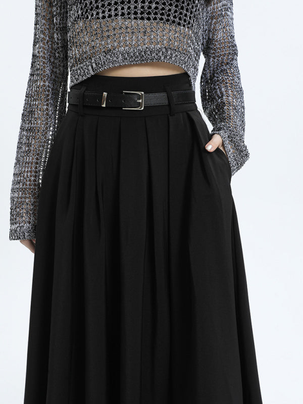 Pleated Polyester Skirt with A-Line Shape