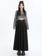 Pleated Polyester Skirt with A-Line Shape