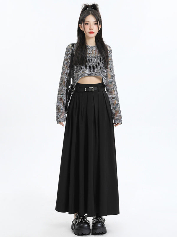Pleated Polyester Skirt with A-Line Shape