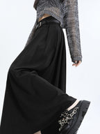 Women's A-line pleated skirt with wide hem Black bottoms clothes clothing skirt skirts
